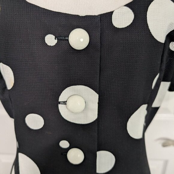 Vintage 80s Victor Costa Dress Womens Size 8 Black Polka Dot Puff Sleeve Party - Picture 4 of 13